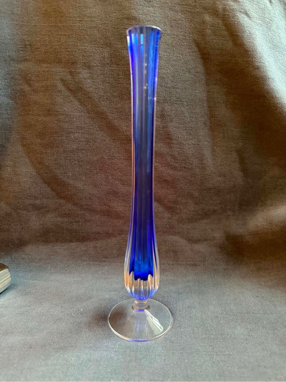 Blue Glass Bud Vase - Elegant Tall Home Art